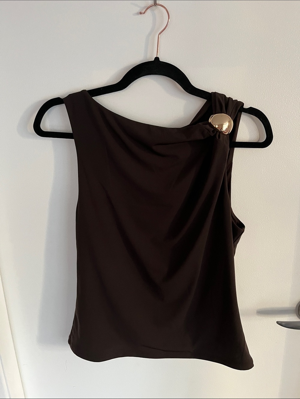 Dynamite Dark Brown Sleeveless Top with Gold Accent